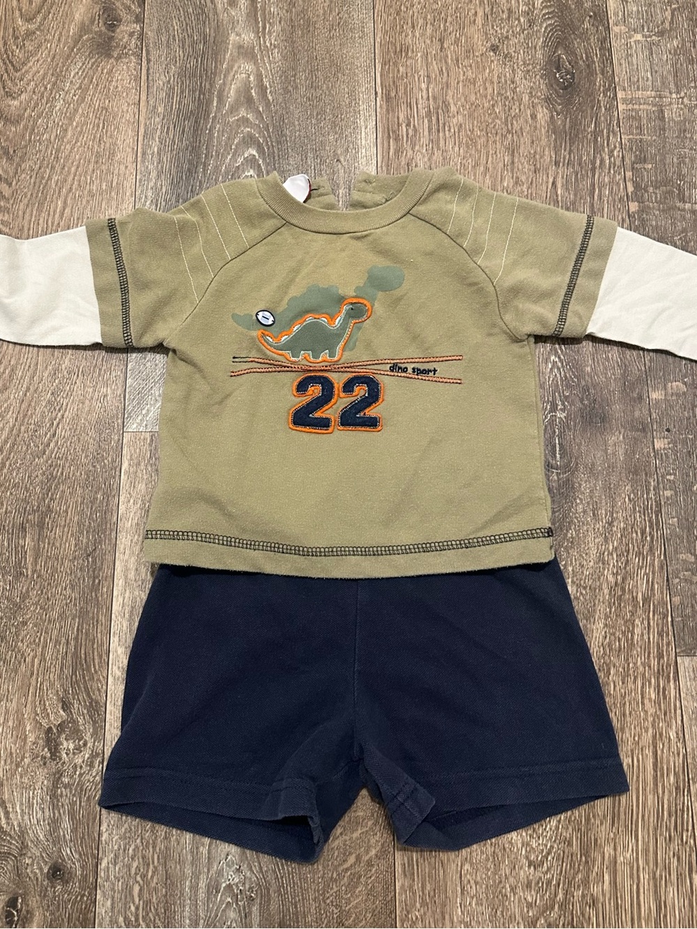 Olive Green Dino 22 Layered-Style Long Sleeve Tee by